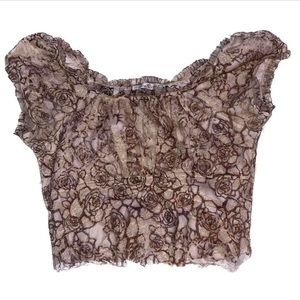 y2k off the shoulder patterned lace crop top